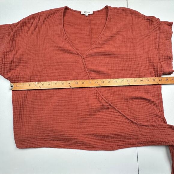Madewell Top Womens XXL Rust Wrap Short Sleeve Gauze Boho Beach Preppy Resort - Picture 8 of 11
